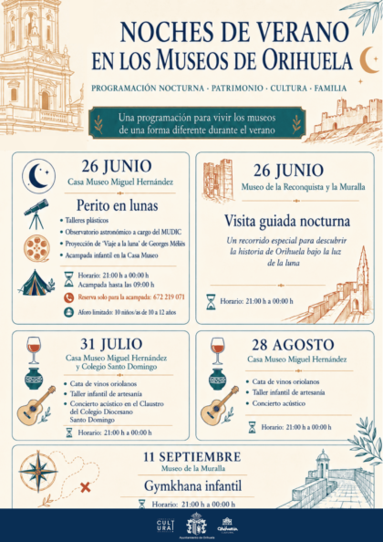 Orihuela invita a vivir sus museos de noche con una programación de verano que une patrimonio, música, talleres y experiencias familiares