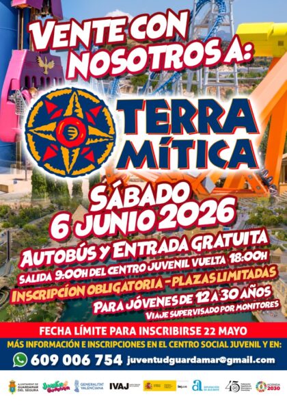 Guardamar del Segura, evento: Viaje a 'Terra Mítica' en autobús para jóvenes de 12 a 30 años, dentro de la agenda municipal de junio del Ayuntamiento