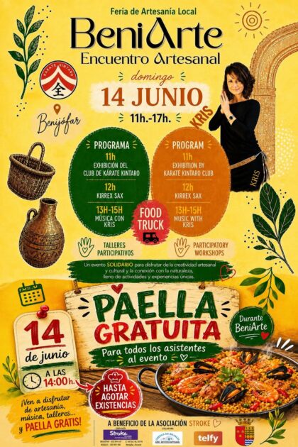 Benijófar, evento: Concierto con Kris, dentro de los actos del encuentro artesanal solidario 'BeniArte' organizado por la asociación de ictus y daño cerebral 'Stroke association' y la asociación artístico artesanal 'Cuevas de Rojales'