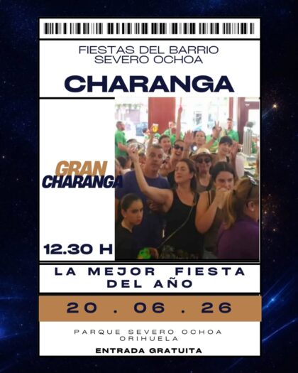 Orihuela, evento: Gran charanga, dentro de los actos de las fiestas de San Antonio 2026 del barrio Severo Ochoa organizados por la Comisión de Fiestas