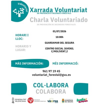 Guardamar del Segura, evento: Inicio de la campaña de voluntariado medioambiental del verano 2026 para edades entre 15 y 30 años, dentro de la agenda municipal de julio del Ayuntamiento