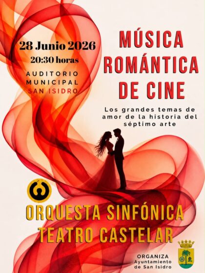 San Isidro, evento cultural: Concierto 'Música romántica de cine', a cargo de la Orquesta Sinfónica 'Teatro Castelar', de Elda, organizado por el Ayuntamiento