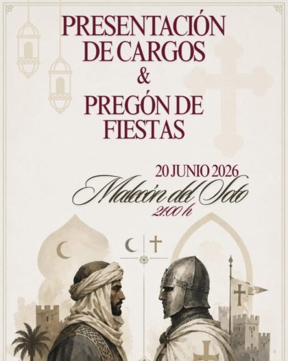 Rojales, evento: Acto de presentación de cargos festeros, Sultanes y abanderados 2026 de las comparsas y lectura del pregón por María Teresa Cartagena, dentro de los actos de las fiestas patronales en honor a San Pedro Apóstol y de Moros y Cristianos