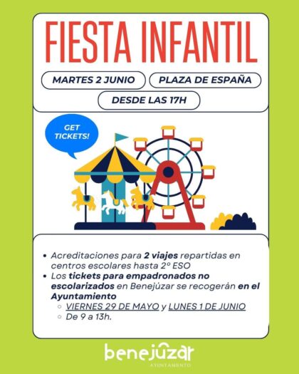 Benejúzar, evento: Fiesta infantil con atracciones gratuitas, dentro de las fiestas patronales de la Virgen del Rosario y de Moros y Cristianos 2026