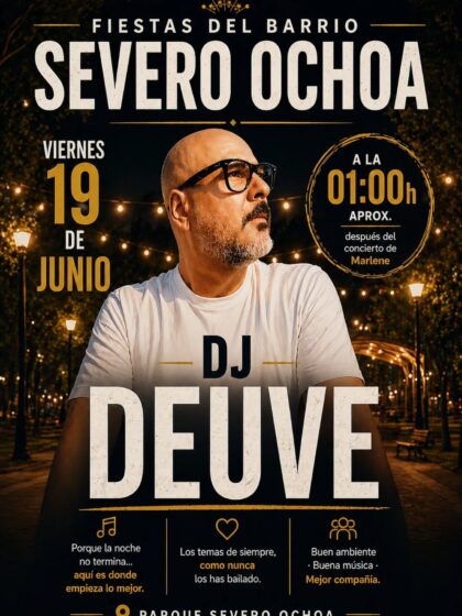 Orihuela, evento: Sesión del dj 'Deuve', dentro de los actos de las fiestas de San Antonio 2026 del barrio Severo Ochoa organizados por la Comisión de Fiestas