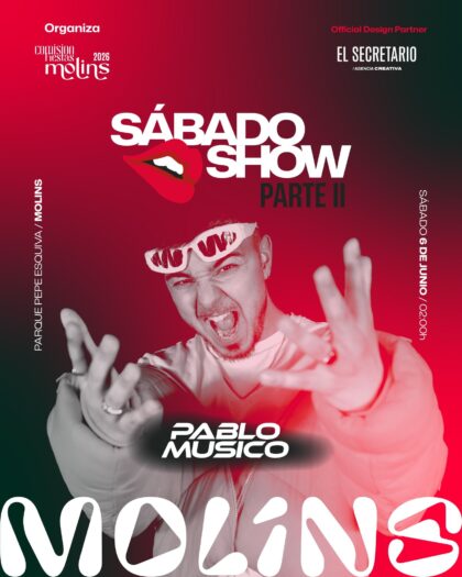 Molins de Orihuela, evento: Actuación del dj revelación de la comarca, Pablo Músico, en el 'Sábado Show Part II', dentro de las fiestas patronales en honor a San Antonio de Padua organizadas por la comisión de fiestas 2026