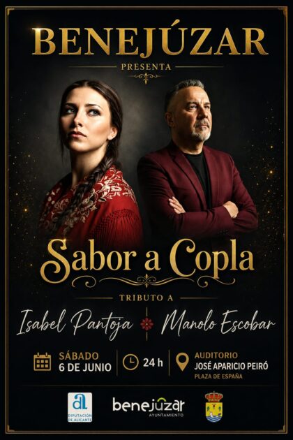 Benejúzar, evento cultural: Espectáculo musical 'Sabor a copla', en homenaje y tributo a los cantantes Isabel Pantoja y Manolo Escobar, dentro de las fiestas patronales de la Virgen del Rosario y de Moros y Cristianos 2026