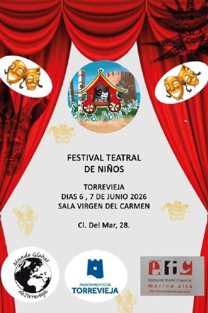 Torrevieja, evento cultural: Festival teatral de niños, a cargo de compañías de teatro de varios países europeos, dentro de la programación cultural para el segundo cuatrimestre de 2026 organizada por la Concejalía de Cultura