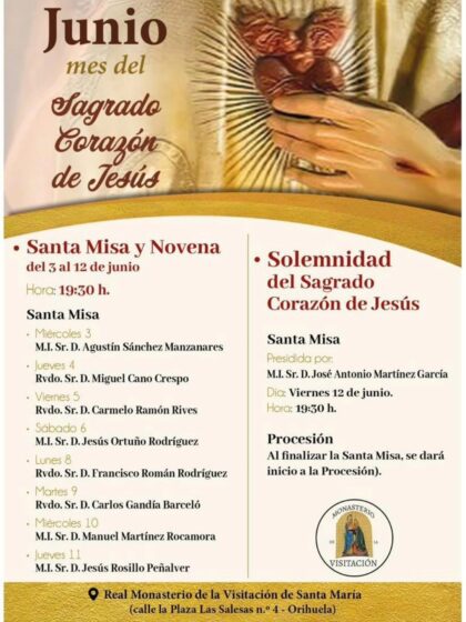 Orihuela, evento: Procesión de la festividad del Sagrado Corazón de Jesús, organizada por el Monasterio de la Visitación de Santa María
