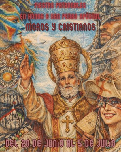 Rojales, evento: Procesión en honor al patrón San Pedro Apóstol y castillo de fuegos artificiales, dentro de los actos de las fiestas patronales en honor a San Pedro Apóstol y de Moros y Cristianos
