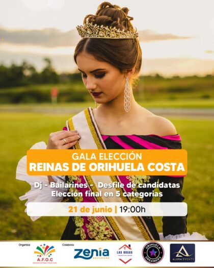 Orihuela Costa, evento: Gala de elección de reinas de Orihuela Costa con dj, bailarines, desfile de candidatas, dentro de los actos de junio del Centro Comercial Zenia Boulevard
