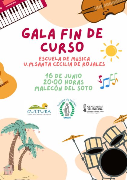 Rojales, evento: Gala de fin de curso con la audición de la escuela de la banda de música de la Unión Musical 'Santa Cecilia', dentro de los actos de las fiestas patronales en honor a San Pedro Apóstol y de Moros y Cristianos