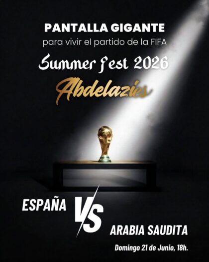 Orihuela Costa, evento: Retransmisión del partido de fútbol del Mundial de la selección española contra Arabia Saudí en pantalla gigante, dentro de los actos de la fiesta 'Summer Fest 2026' organizada por la comparsa Moros Abdelazíes