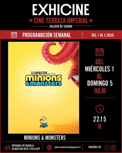 Callosa de Segura, evento cultural: Sesión de cine de estreno con la película de animación estadounidense 'Minions y monsters' (2026), dentro del 'Cine de verano' organizado por la Concejalía de Cultura