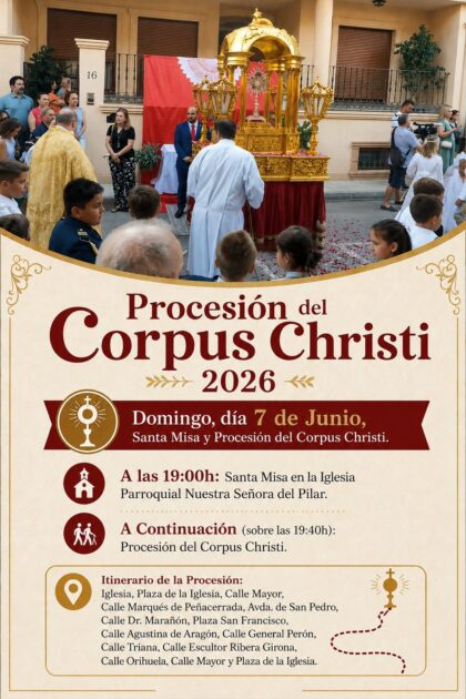 Pilar de la Horadada, evento: Procesión del Corpus Christi, organizada por la iglesia parroquial Nuestra Señora del Pilar