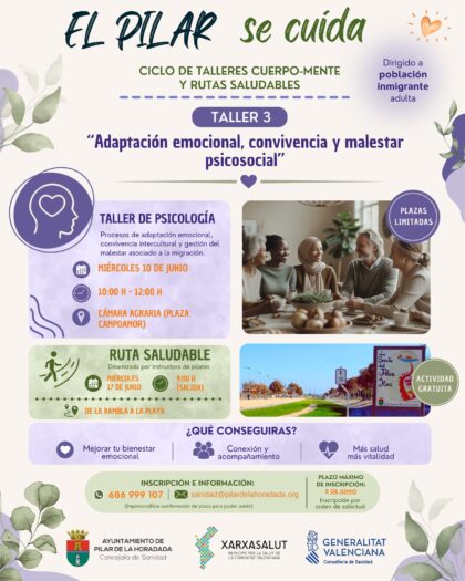 Pilar de la Horadada, evento: Salida de la ruta saludable caminando dinamizada por instructora de pilates, dentro de los actos del ciclo de talleres de cuerpo-mente y rutas saludables 'El Pilar se cuida' organizados por la Concejalía de Sanidad