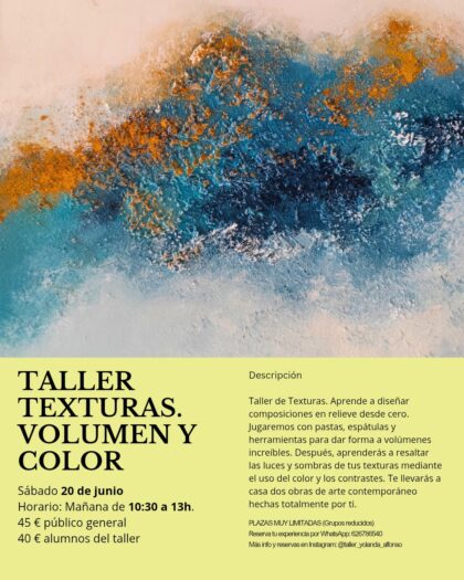 Orihuela, evento: Inscripción al taller de pintura 'Texturas, volumen y color', organizado por la artista oriolana Yolanda Alfonso