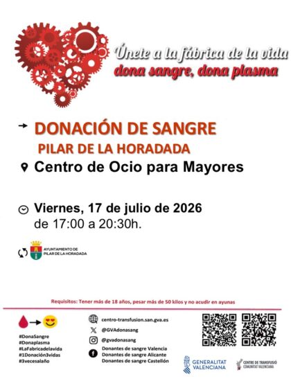 Pilar de la Horadada, evento: Donación de sangre, organizada por el Centro de Transfusiones de la Comunidad Valenciana