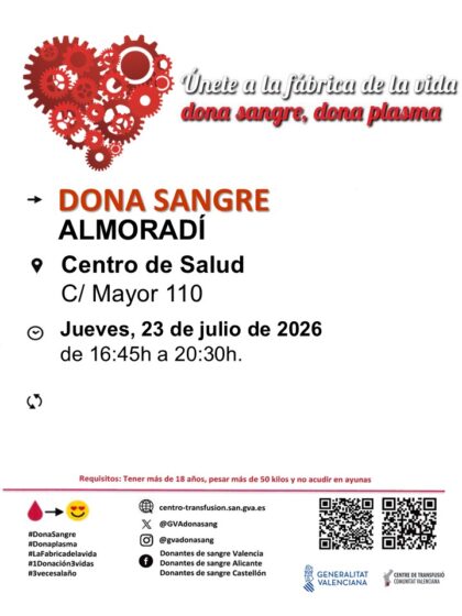 Almoradí, evento: CANCELADA Donación de sangre, organizada por el Centro de Transfusiones de la Comunidad Valenciana