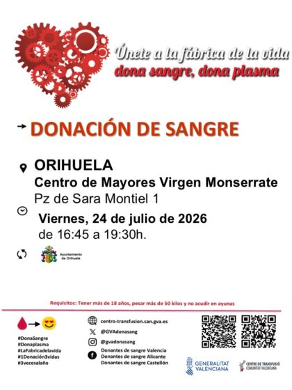 Orihuela, evento: Donación de sangre, organizada por el Centro de Transfusiones de la Comunidad Valenciana