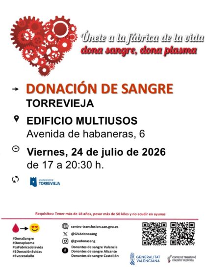 Torrevieja, evento: Donación de sangre, organizada por el Centro de Transfusiones de la Comunidad Valenciana