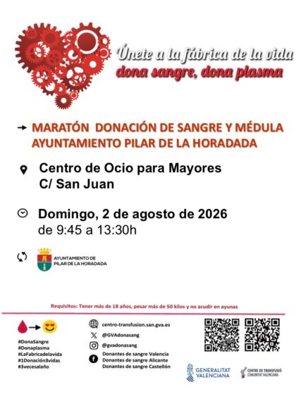 Pilar de la Horadada, evento: Maratón de donación de sangre y de médula, organizada por el Centro de Transfusiones de la Comunidad Valenciana
