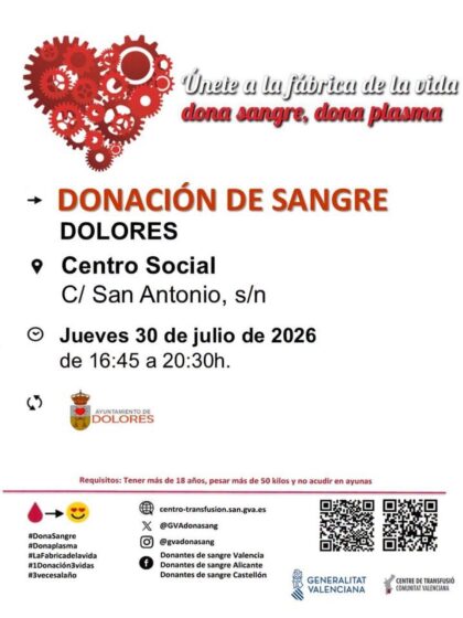Dolores, evento: Donación de sangre, organizada por el Centro de Transfusiones de la Comunidad Valenciana