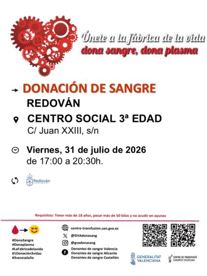 Redován, evento: Donación de sangre, organizada por el Centro de Transfusiones de la Comunidad Valenciana
