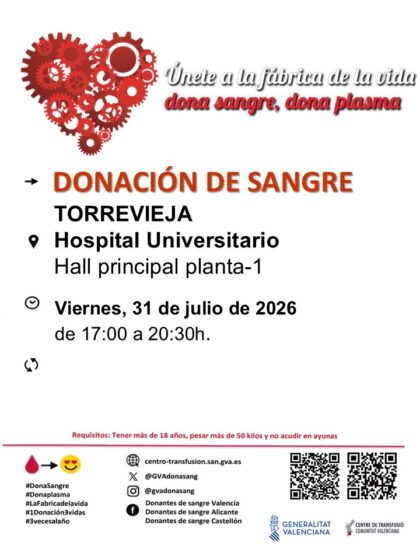 Torrevieja, evento: Donación de sangre, organizada por el Centro de Transfusiones de la Comunidad Valenciana