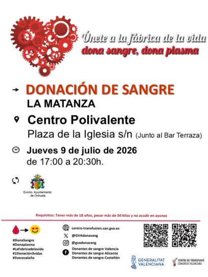La Matanza de Orihuela, evento: Donación de sangre, organizada por el Centro de Transfusiones de la Comunidad Valenciana