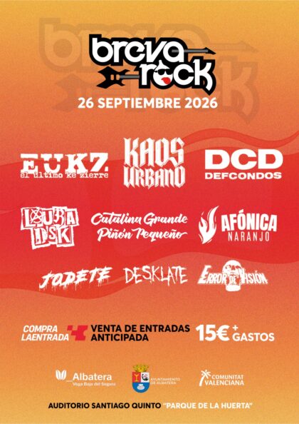 Albatera anuncia la XIV edición del BrevaRock y reafirma su apuesta por la música con destacados grupos del panorama nacional