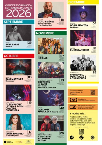 Grandes espectáculos y destacados artistas llegarán a Torrevieja en el último cuatrimestre de este año
