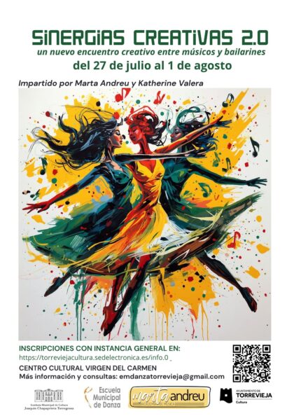 Torrevieja, evento: Taller gratuito 'Sinergias Creativas 2.0. Un nuevo encuentro entre músicos y bailarines' para músicos, intérpretes vocales y bailarines a partir de 11 años, organizado por el Instituto Municipal de Cultura 'Joaquín Chapaprieta'