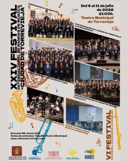 Torrevieja, evento cultural: Actuación de la Unión Musical de Redován en el XXIV Festival Internacional de Bandas de Música 'Ciudad de Torrevieja', dentro de la programación cultural para el segundo cuatrimestre de 2026 organizada por la Concejalía de Cultura