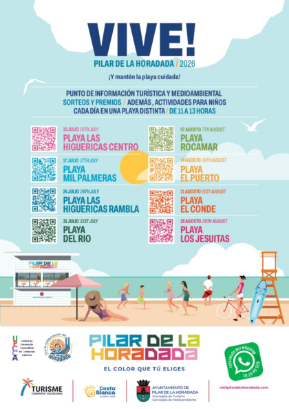 Pilar de la Horadada, evento: Talleres de educación ambiental para menores y concursos e información turística y medioambiental, dentro de la campaña de promoción en playas 2026 'Vive' organizada por las concejalías de Medio Ambiente y de Turismo