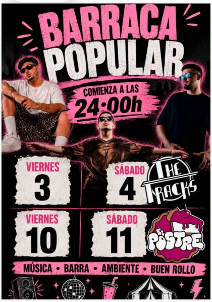 Algorfa, evento cultural: Apertura de barracas con actuación del grupo 'El postre' y sesión de dj Sergio Salinas y dj Pablo músico en la barraca popular y djs de la zona en la barraca 'Arenica fina, dentro de las fiestas patronales en honor a la Virgen del Carmen organizadas por el Ayuntamiento