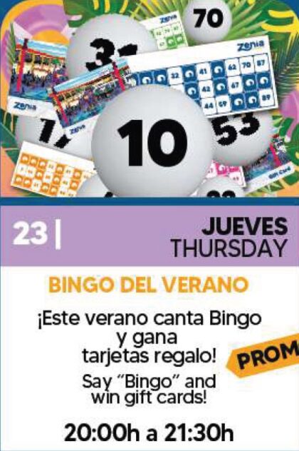 Orihuela Costa, evento: Actividad del 'Bingo del verano' para optar a tarjetas regalo y premios sorpresa, dentro de los actos de julio del Centro Comercial Zenia Boulevard