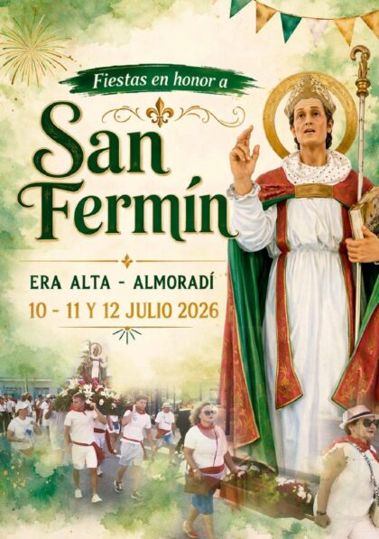 Barrio Era Alta de Almoradí, evento: Recogida del patrón San Fermín, celebración de la misa, romería y cena de convivencia de sobaquillo, dentro de los actos de las fiestas en honor a San Fermín organizadas por la Concejalía de Fiestas
