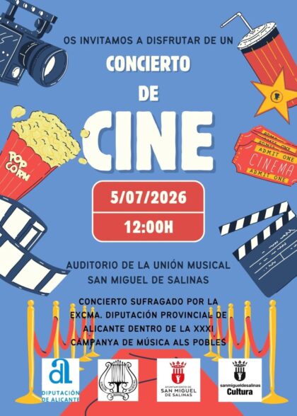 San Miguel de Salinas, evento cultural: Concierto de cine por la Unión Musical de San Miguel de Salinas, dentro de los actos de la agenda cultural organizados por el Ayuntamiento