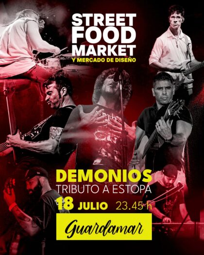 Guardamar del Segura, evento cultural: Actuación musical del grupo 'Demonios', como tributo a 'Estopa', en el 'Street food market', dentro de las fiestas patronales en honor a San Jaime 2026 y de Moros y Cristianos