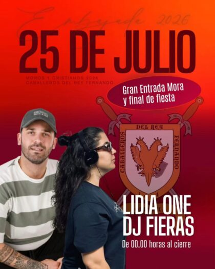 Orihuela, evento: Sesión de Lidia One dj y dj Fieras, por la comparsa Caballeros del Rey Fernando, dentro de los actos de la Fiesta de la Reconquista y de Moros y Cristianos organizados por las comparsas cristianas y moras