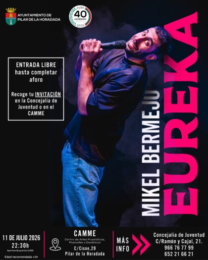 Pilar de la Horadada, evento cultural: Espectáculo de monólogos 'Eureka', por el cómico Mikel Bermejo, organizado por la Concejalía de Juventud