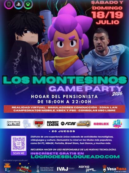 Los Montesinos, evento: IV 'Montesinos Game Party' con actividades tecnológicas, videojuegos, cultura y ocio digital, dentro de los actos de las fiestas del XXXVI aniversario de la Segregación del municipio organizados por el Ayuntamiento