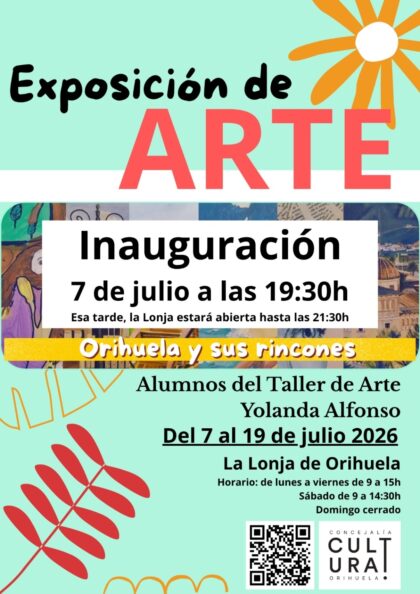 Orihuela, evento: Inauguración de la exposición de arte 'Orihuela y sus rincones' con obras de los alumnos del taller de arte de la artista oriolana Yolanda Alfonso, organizada por el taller de Yolanda Alfonso y la Concejalía de Cultura