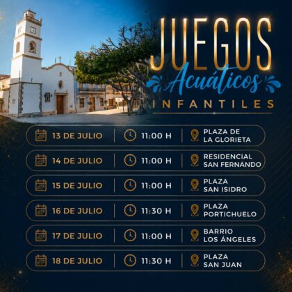 Cox, evento: Juegos infantiles acuáticos, dentro de los actos de las fiestas patronales en honor a la Virgen del Carmen organizados por la Concejalía de Fiestas