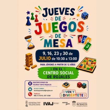 Rojales, evento: Jornada de juegos de mesa para jóvenes a partir de 12 años, organizada por la Concejalía de Juventud