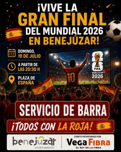 Benejúzar, evento: Retransmisión del partido de fútbol de la final del Mundial entre la selección española y Argentina en pantalla gigante, organizada por el Ayuntamiento