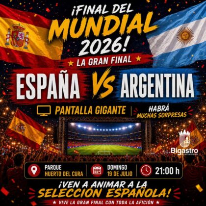 Bigastro, evento: Retransmisión del partido de fútbol de la final del Mundial entre la selección española y Argentina en pantalla gigante, organizada por el Ayuntamiento