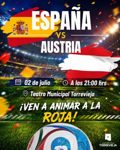 Torrevieja, evento: Retransmisión del partido de fútbol de dieciseisavos de final del Mundial de la selección española contra Austria en pantalla gigante, organizada por las concejalías de Deportes y de Juventud