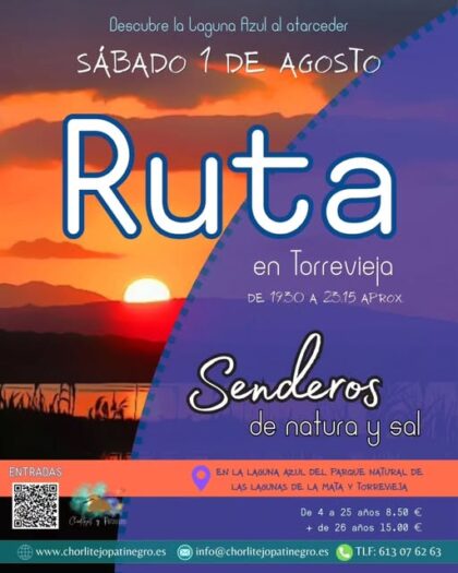 Torrevieja, evento: Ruta 'Senderos de natura y sal' para descubrir la Laguna azul al atardecer, organizada por el proyecto 'Chorlitejos y patinegros CYP'